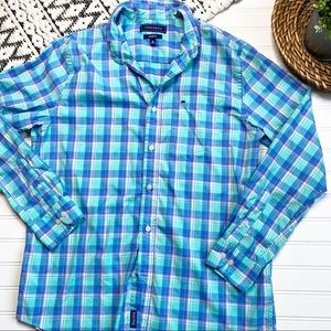 CROWN & IVY Blue Turquoise Classic Fit Button Down Shirt